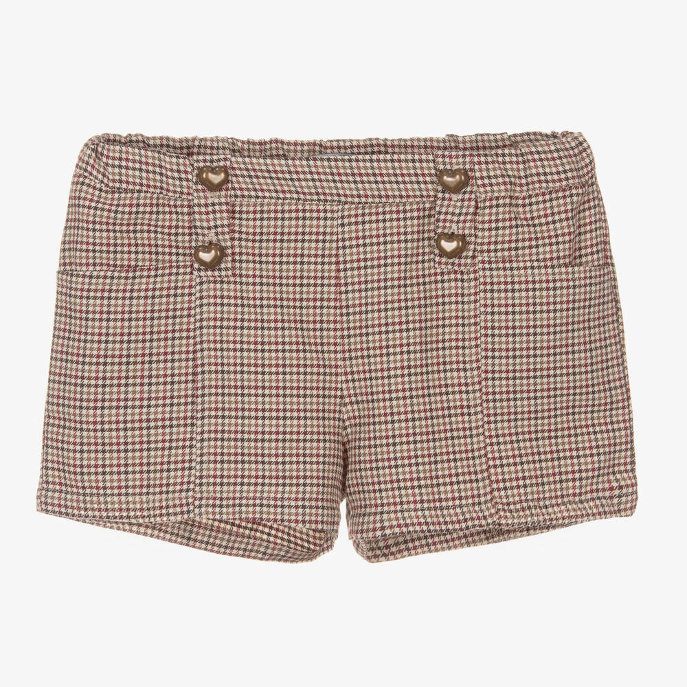 Dr. Kid-Girls Houndstooth Beige Shorts | Childrensalon Outlet