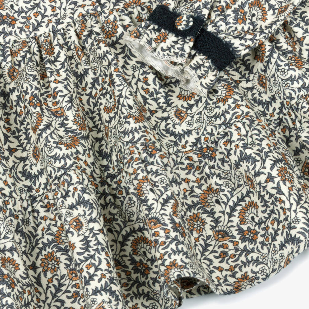 Dr. Kid-فستان بناتي أزرق وعاجي من القطن بنقشة زهور | Childrensalon Outlet