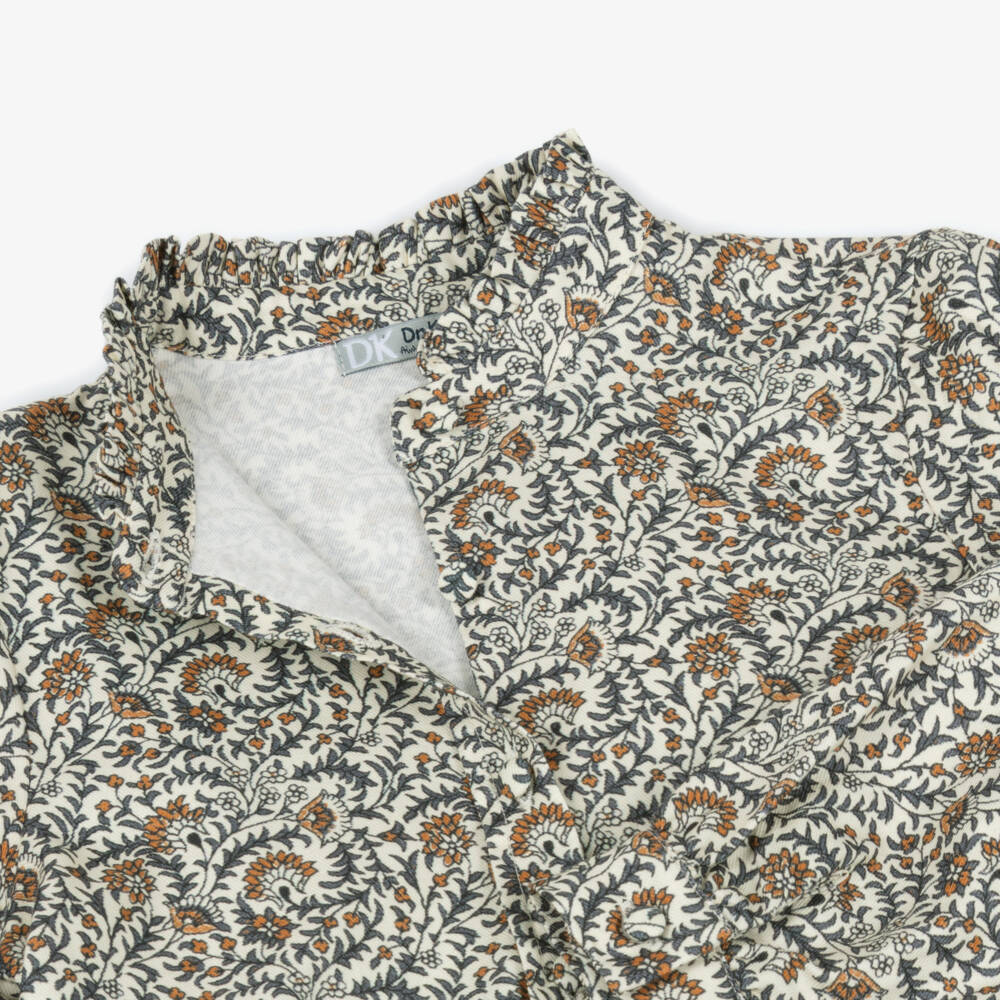 Dr. Kid-Кремовая синяя хлопковая блузка с цветочным узором для девочек | Childrensalon Outlet