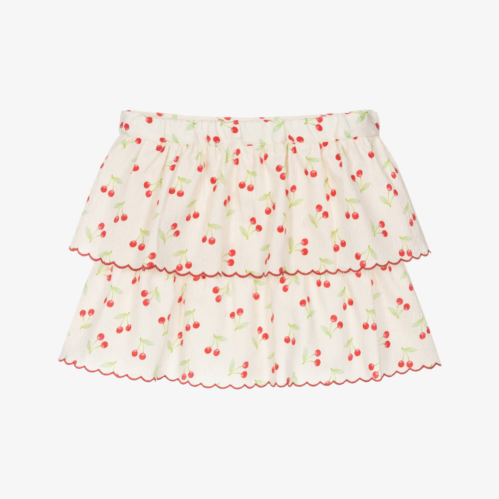 Dr. Kid-Юбка кремовая с вишневым принтом для девочек | Childrensalon Outlet