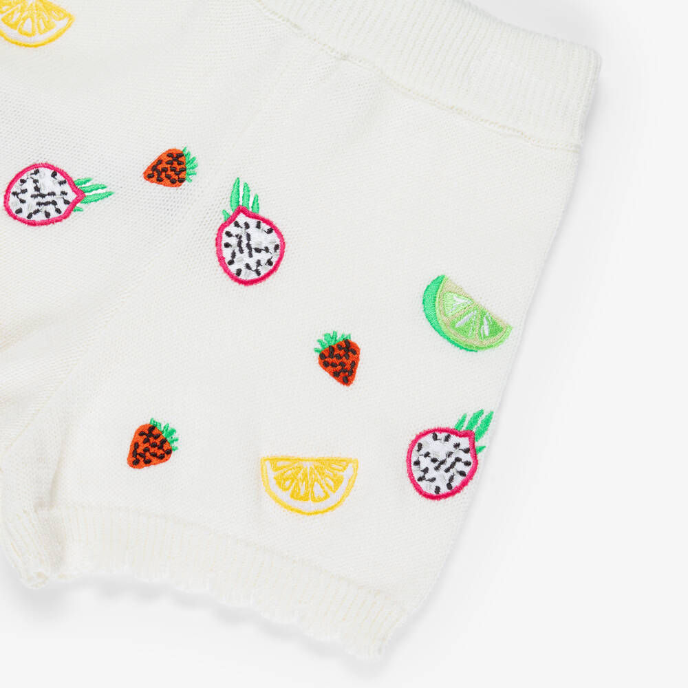 Dr. Kid-Girls Ivory Cotton Knit Shorts with Fruit Embroidery | Childrensalon Outlet
