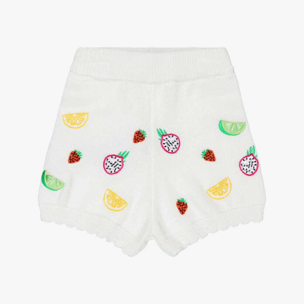 Dr. Kid-Girls Ivory Cotton Knit Shorts with Fruit Embroidery | Childrensalon Outlet
