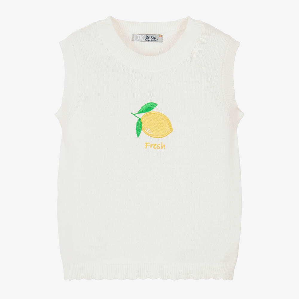 Dr. Kid-Girls Ivory Cotton Knit Top with Lemon Embroidery | Childrensalon Outlet