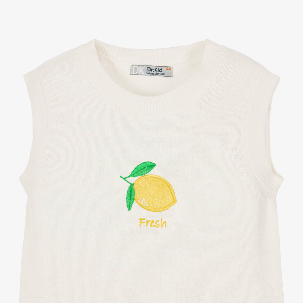 Dr. Kid-Girls Ivory Cotton Knit Top with Lemon Embroidery | Childrensalon Outlet