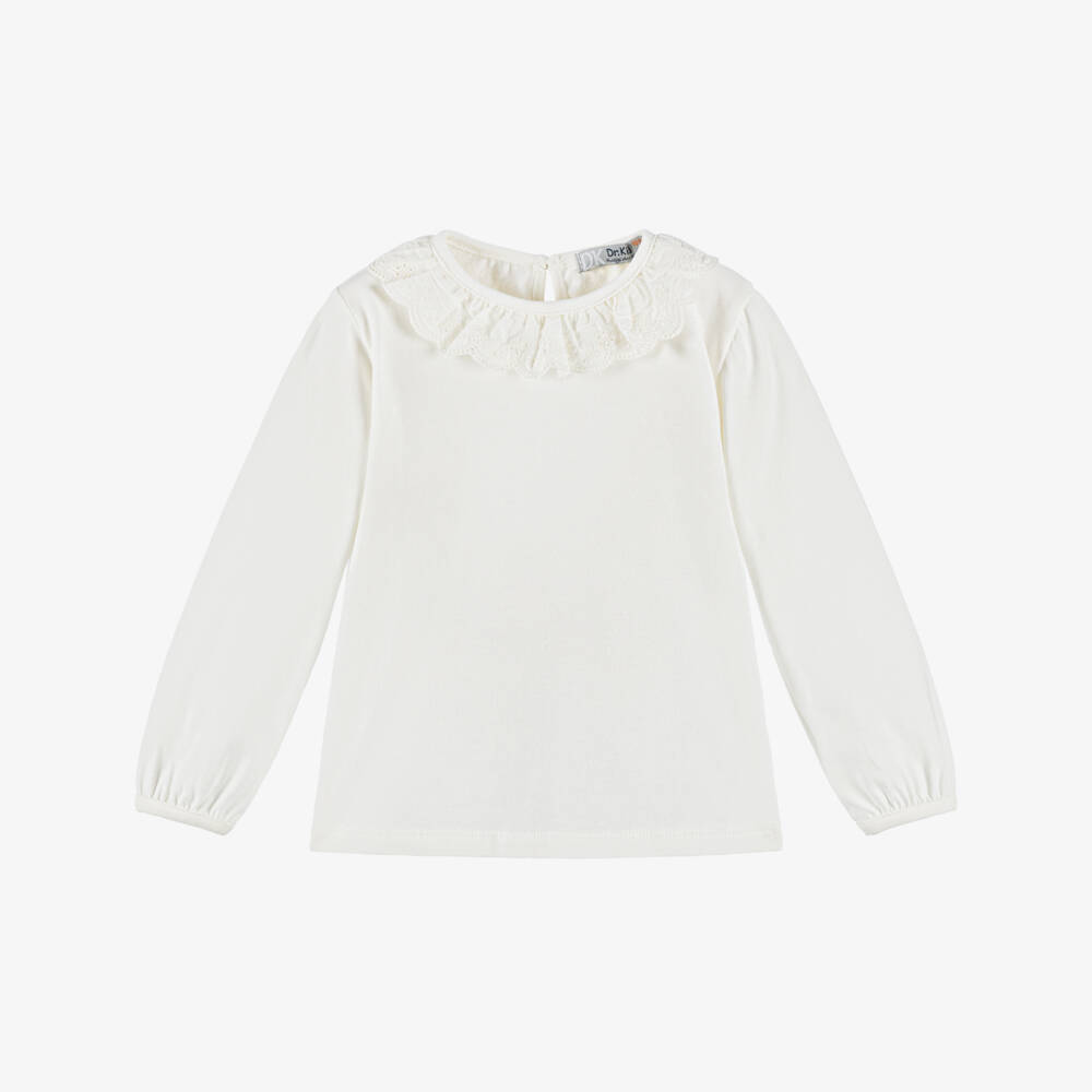 Dr. Kid-Кремовый хлопковый топ с волнистым воротником для девочек | Childrensalon Outlet