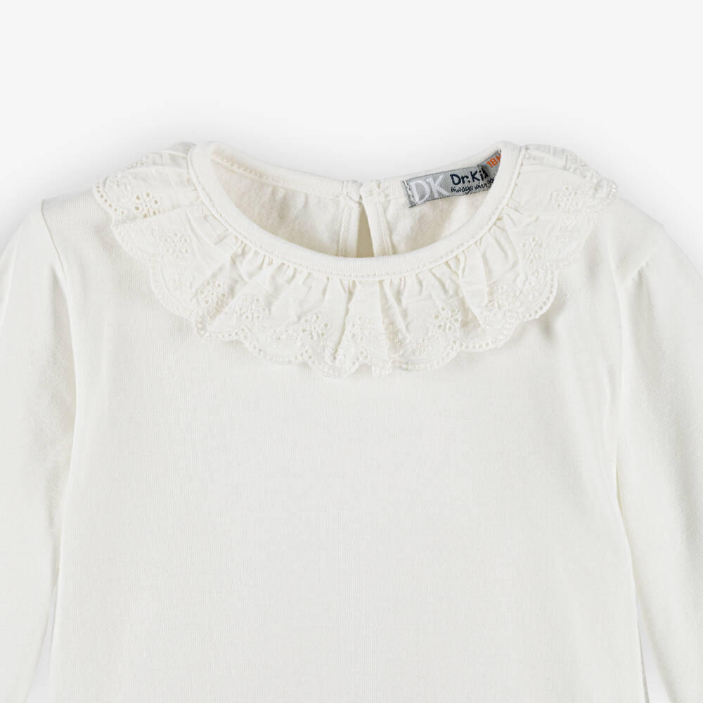 Dr. Kid-Кремовый хлопковый топ с волнистым воротником для девочек | Childrensalon Outlet