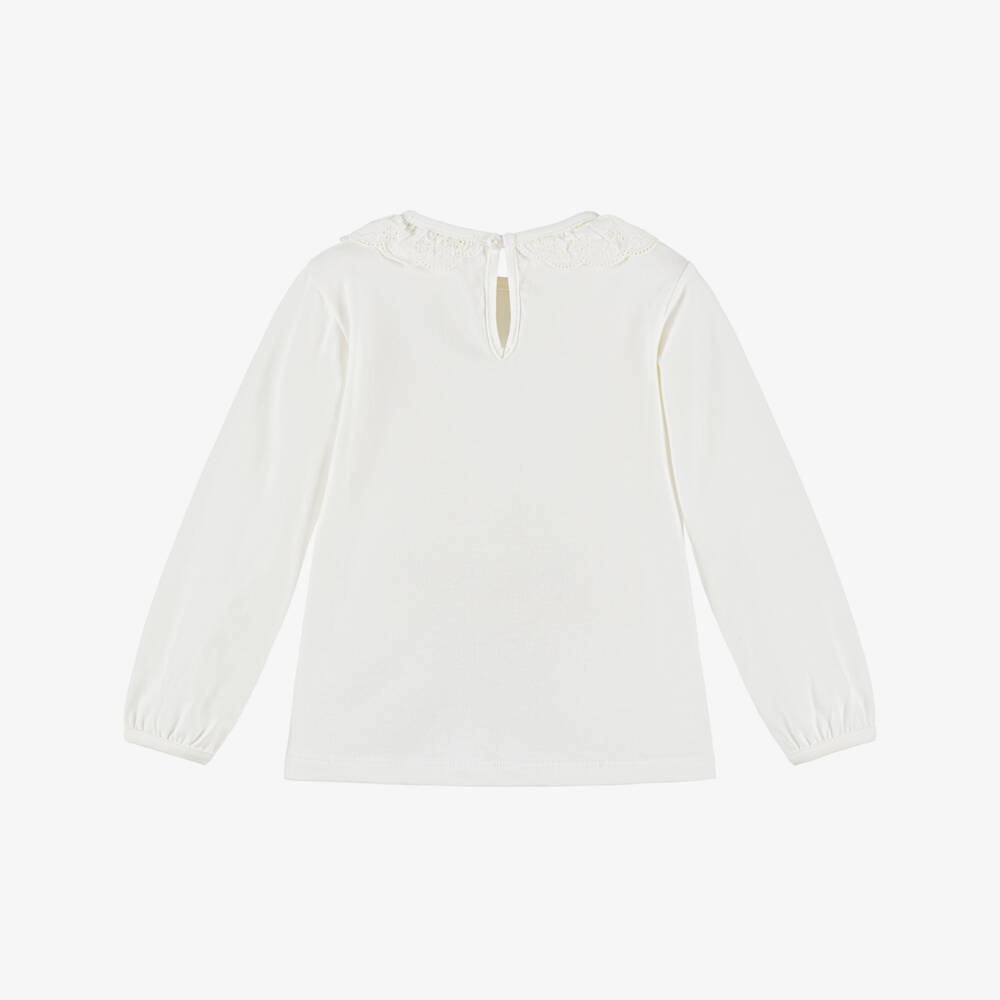 Dr. Kid-Кремовый хлопковый топ с волнистым воротником для девочек | Childrensalon Outlet