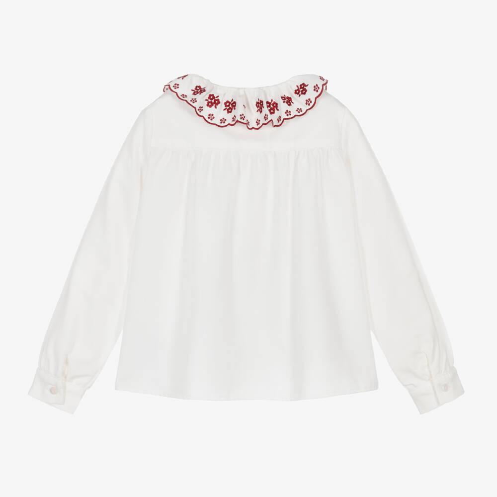 Dr. Kid-Girls Ivory Floral Collar Top | Childrensalon Outlet