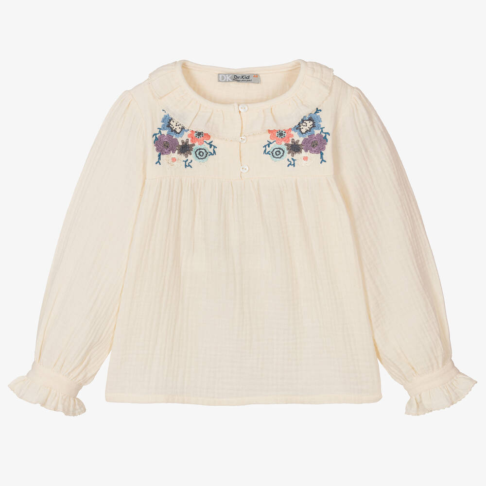 Dr. Kid - Girls Ivory Floral Organic Cotton Blouse | Childrensalon