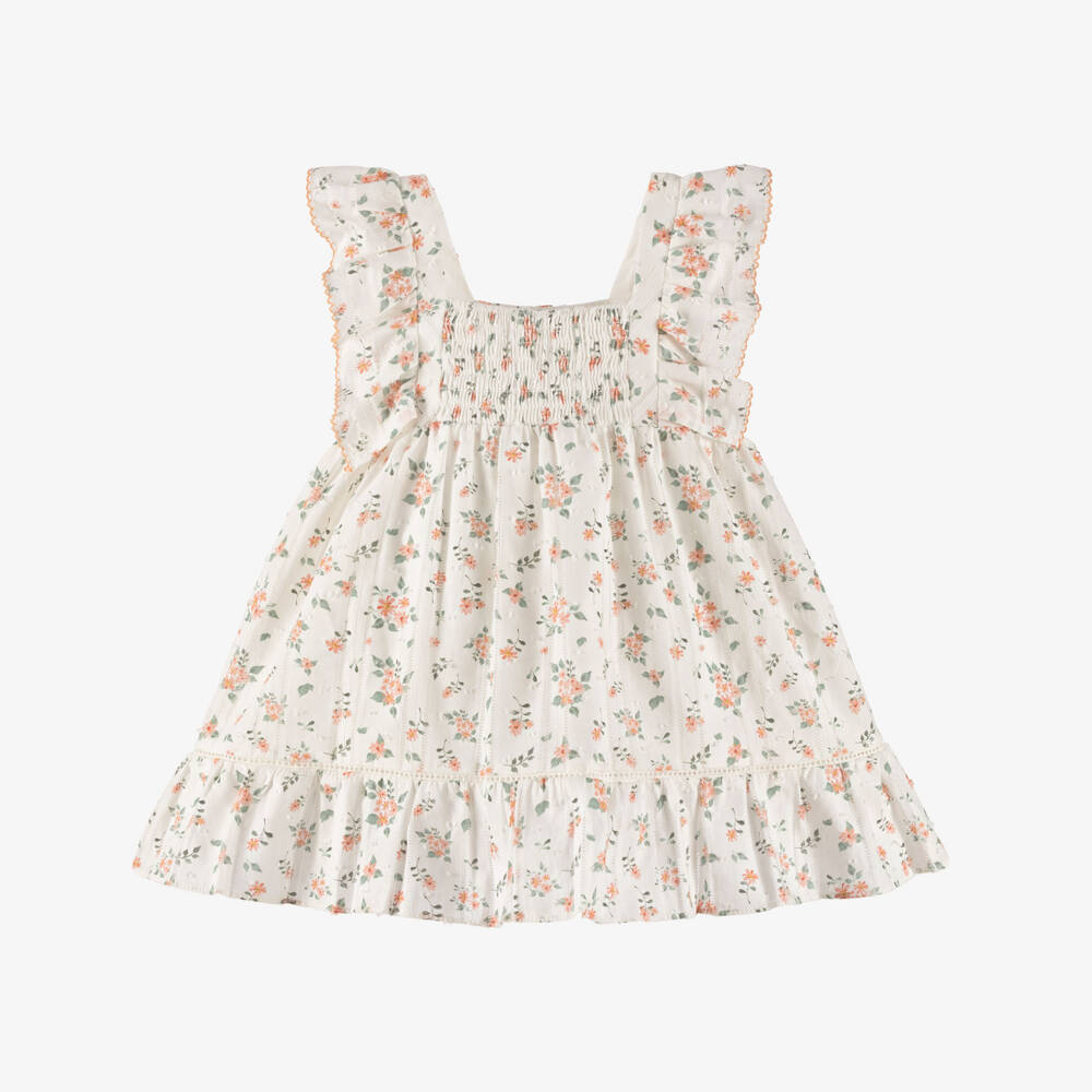Dr. Kid-Girls Ivory Floral Smocked Dress | Childrensalon Outlet