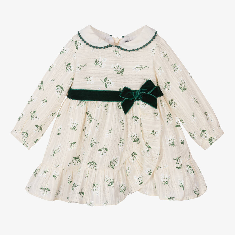 Dr. Kid - Robe ivoire et verte à fleurs fille | Childrensalon