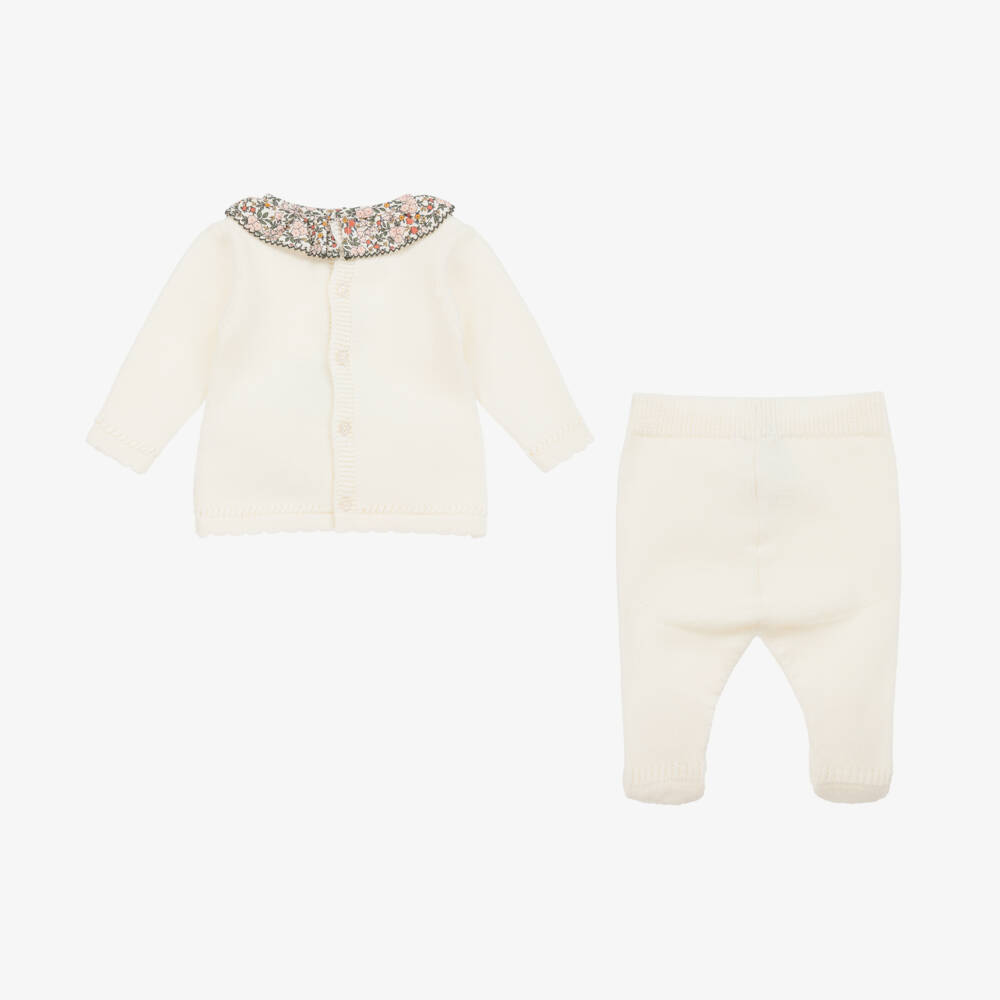Dr. Kid-Girls Ivory Knit Floral Babygrow Set | Childrensalon Outlet