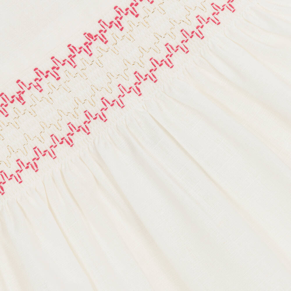 Dr. Kid-Girls Ivory Linen & Cotton Shirred Dress | Childrensalon Outlet