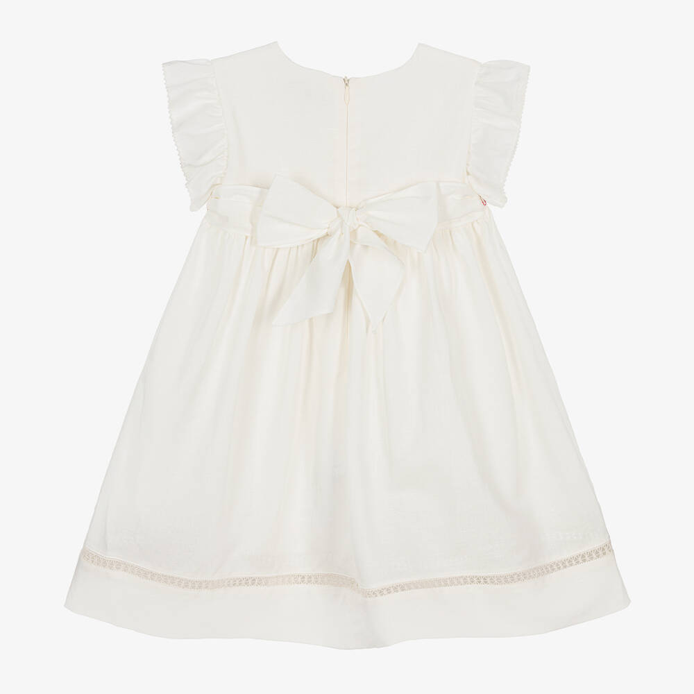 Dr. Kid-Girls Ivory Linen & Cotton Shirred Dress | Childrensalon Outlet