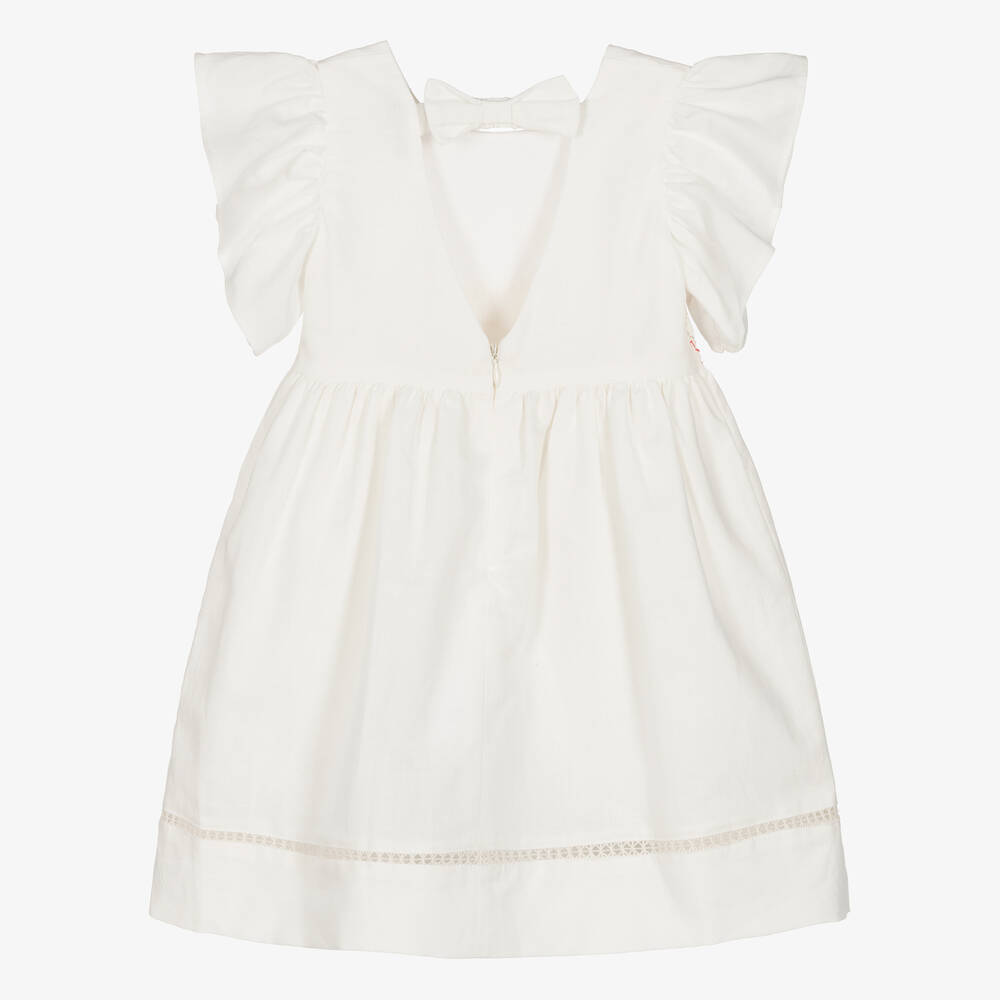 Dr. Kid-فستان قطن وكتان لون عاجي للبنات | Childrensalon Outlet