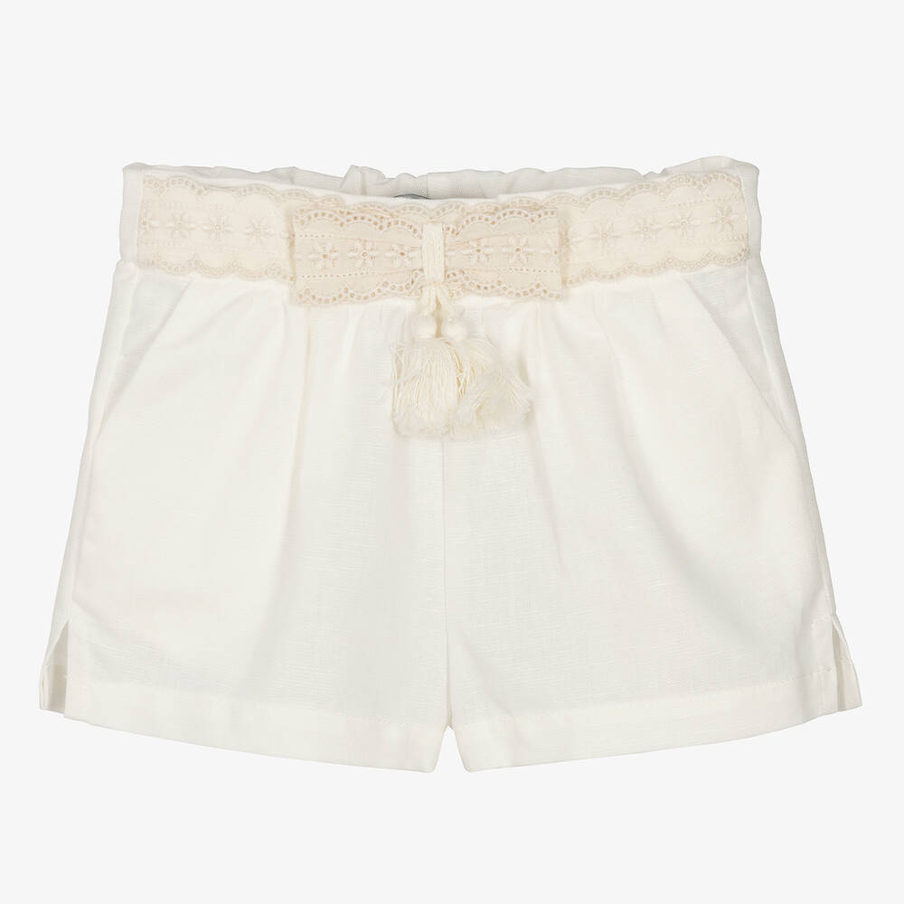 Dr. Kid-Girls Ivory Linen & Cotton Shorts | Childrensalon Outlet