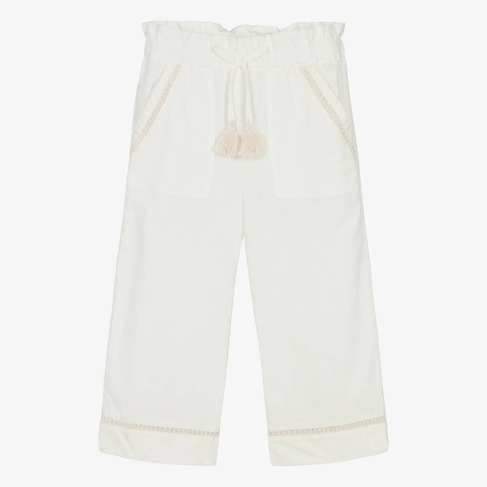 Dr. Kid-Girls Ivory Linen & Cotton Trousers | Childrensalon Outlet