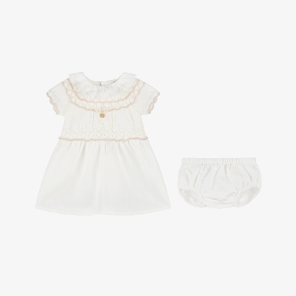 Dr. Kid-Girls Ivory Linen & Knit Frock | Childrensalon Outlet