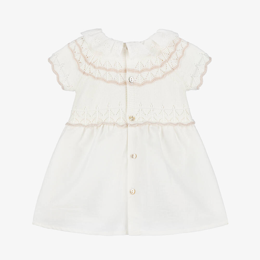 Dr. Kid-Girls Ivory Linen & Knit Frock | Childrensalon Outlet