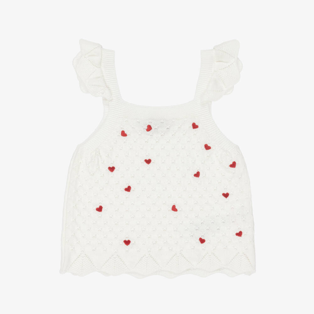 Dr. Kid-Girls Ivory Patterned Knit Strappy Top with Red Hearts | Childrensalon Outlet