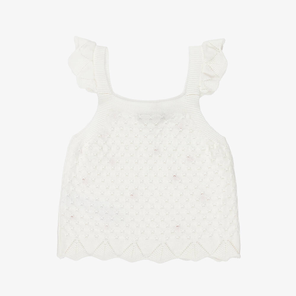 Dr. Kid-Girls Ivory Patterned Knit Strappy Top with Red Hearts | Childrensalon Outlet