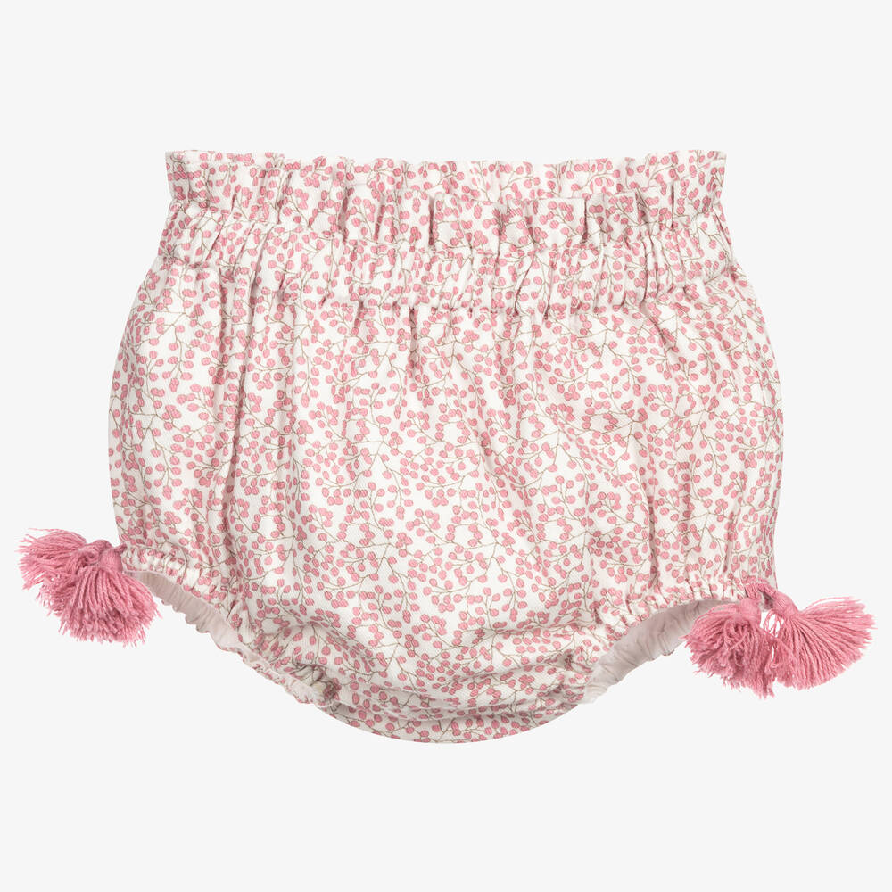 Dr. Kid - Girls Ivory & Pink Cotton Bloomer Shorts | Childrensalon