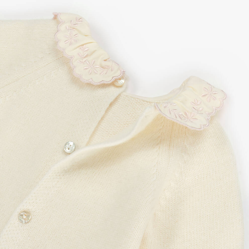 Dr. Kid-Girls Ivory & Pink Knitted Babygrow with Embroidered Collar | Childrensalon Outlet