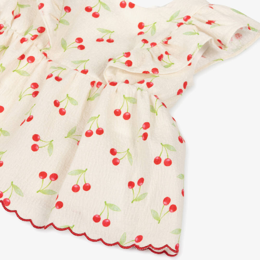 Dr. Kid-بلوزة عاجية مزينة بالكشكش للبنات بنقشة الكرز | Childrensalon Outlet