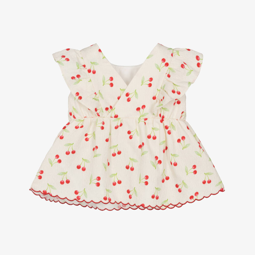 Dr. Kid-بلوزة عاجية مزينة بالكشكش للبنات بنقشة الكرز | Childrensalon Outlet