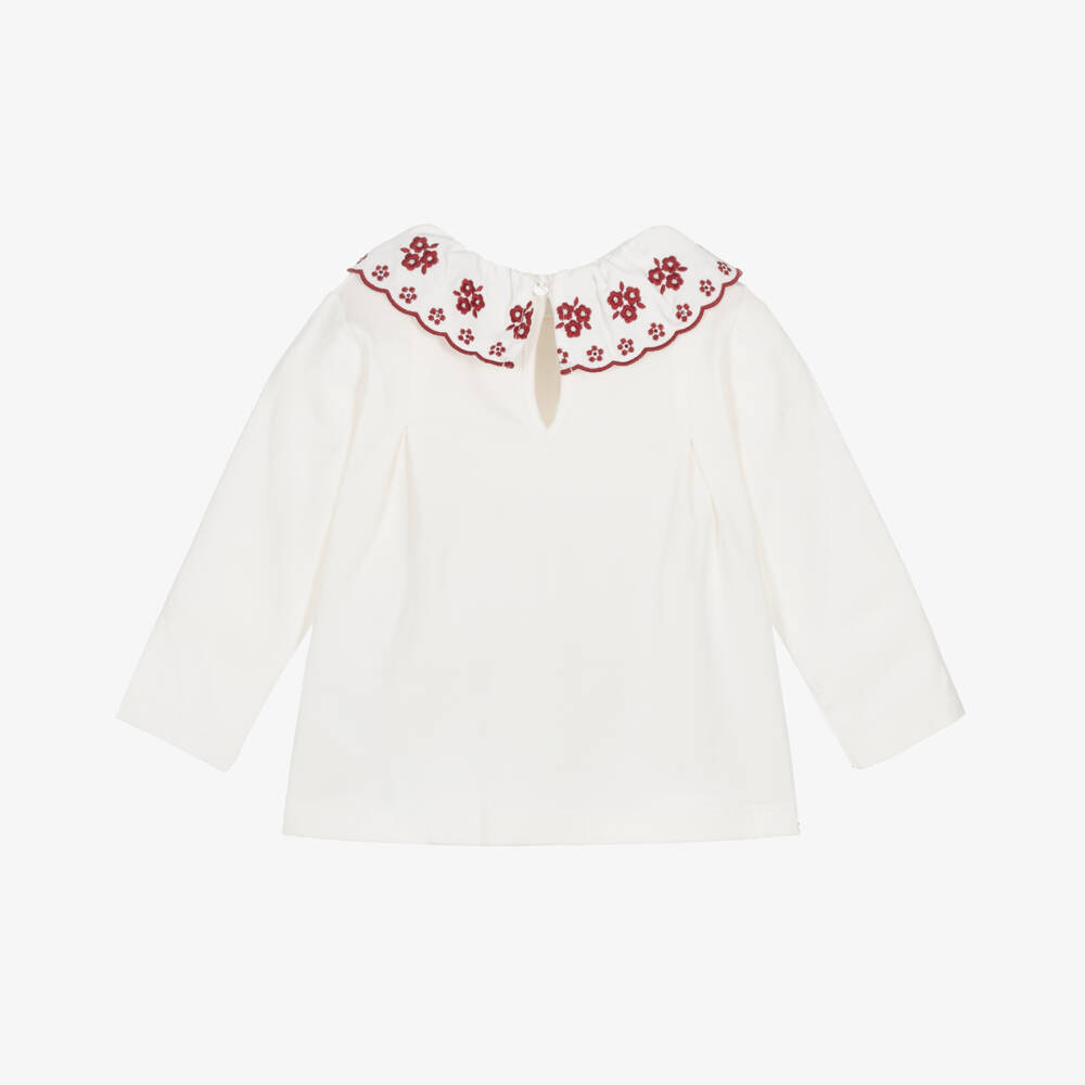 Dr. Kid-Girls Ivory Top with Embroidered Collar | Childrensalon Outlet