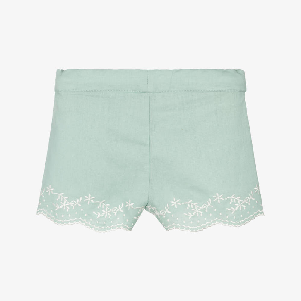 Dr. Kid-Girls Mint Floral Linen-Cotton Shorts | Childrensalon Outlet