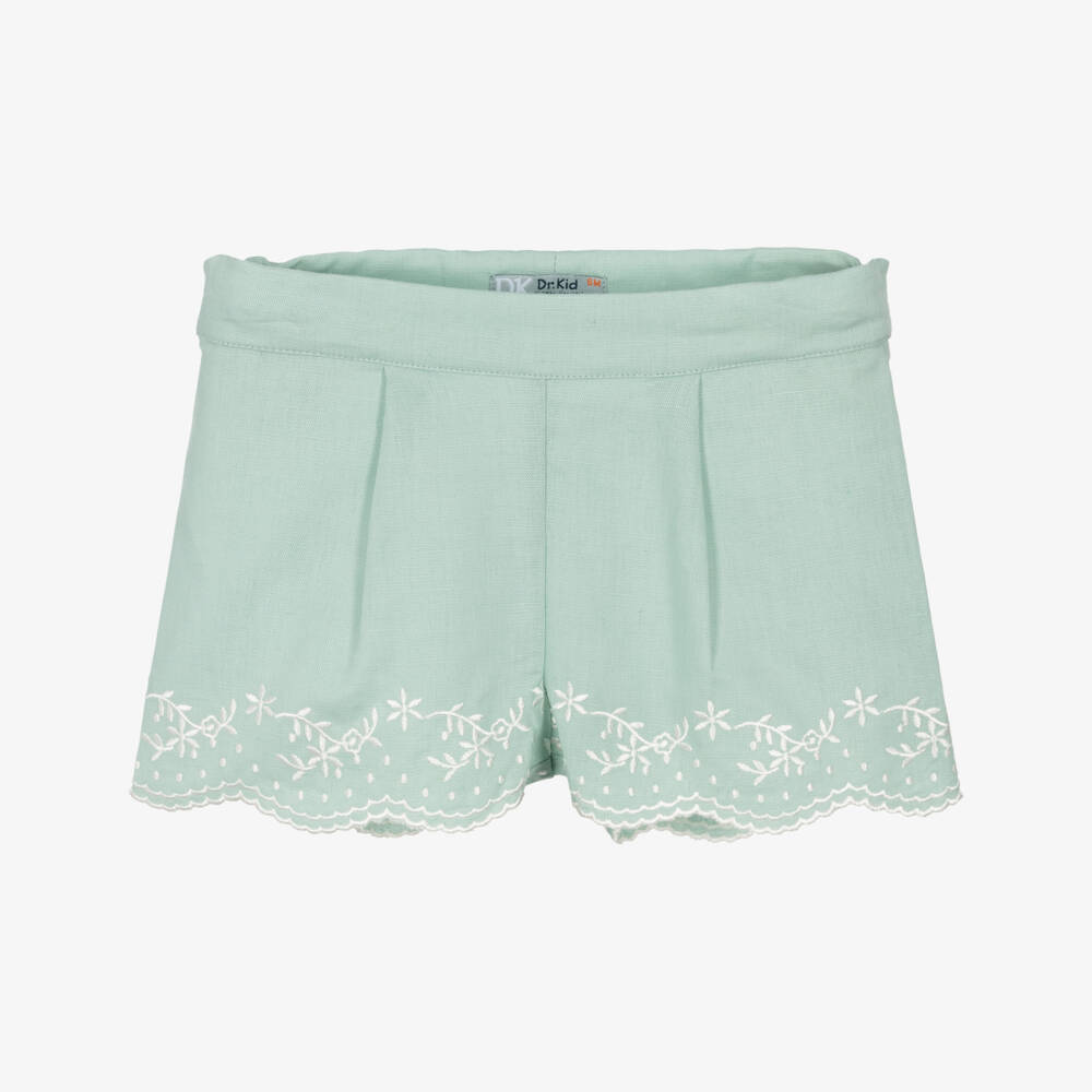 Dr. Kid-Girls Mint Floral Linen-Cotton Shorts | Childrensalon Outlet