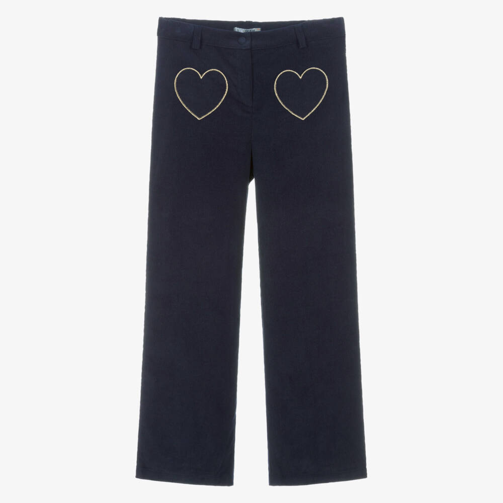 Dr. Kid-Girls Navy Blue Corduroy Trousers with Heart Pockets | Childrensalon Outlet