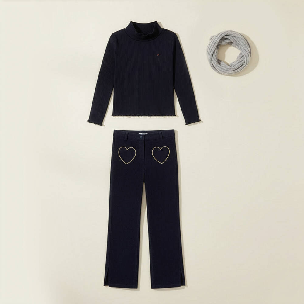 Dr. Kid-Girls Navy Blue Corduroy Trousers with Heart Pockets | Childrensalon Outlet