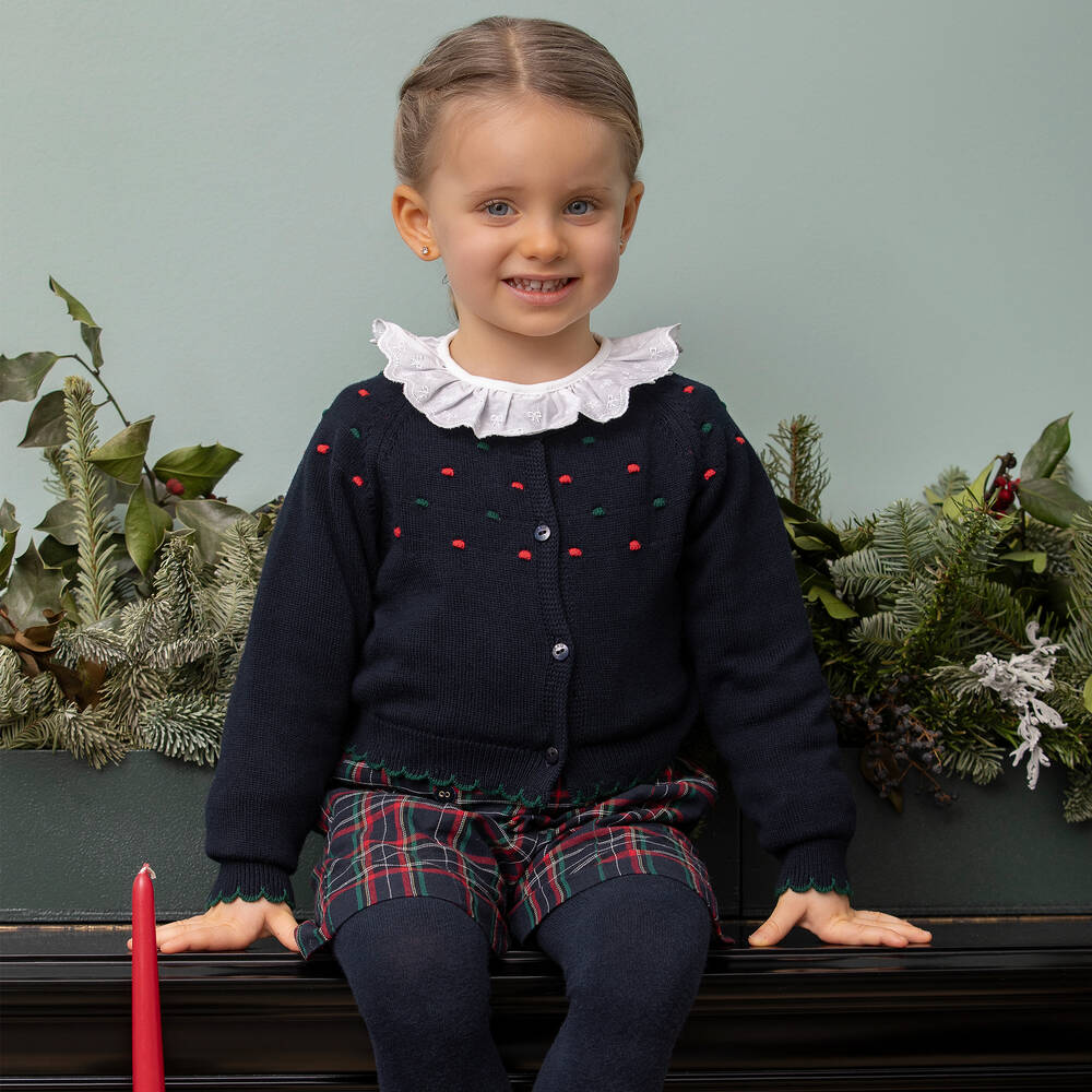 Dr. Kid Girls Navy Blue Cotton & Wool Cardigan Childrensalon Outlet