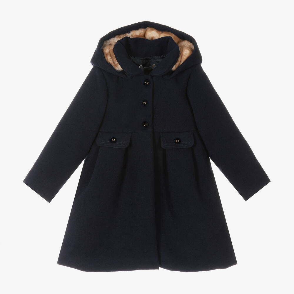 Dr. Kid - Girls Navy Blue Hooded Coat | Childrensalon