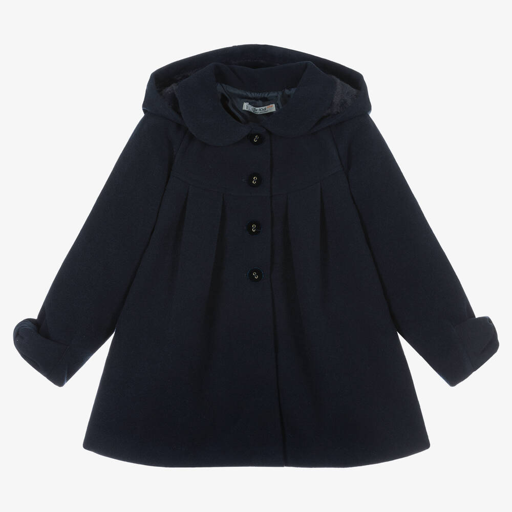 Dr. Kid - Girls Navy Blue Hooded Coat  | Childrensalon