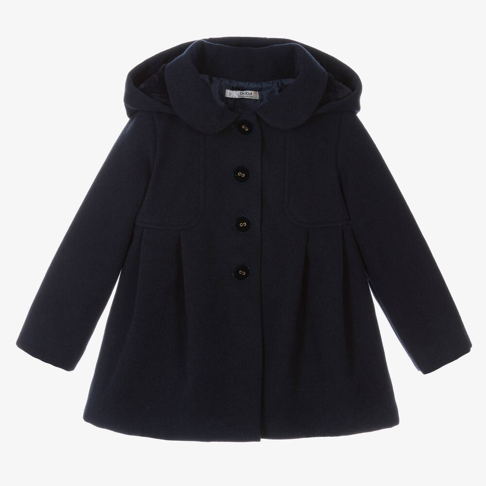 Dr. Kid - Girls Navy Blue Hooded Coat | Childrensalon