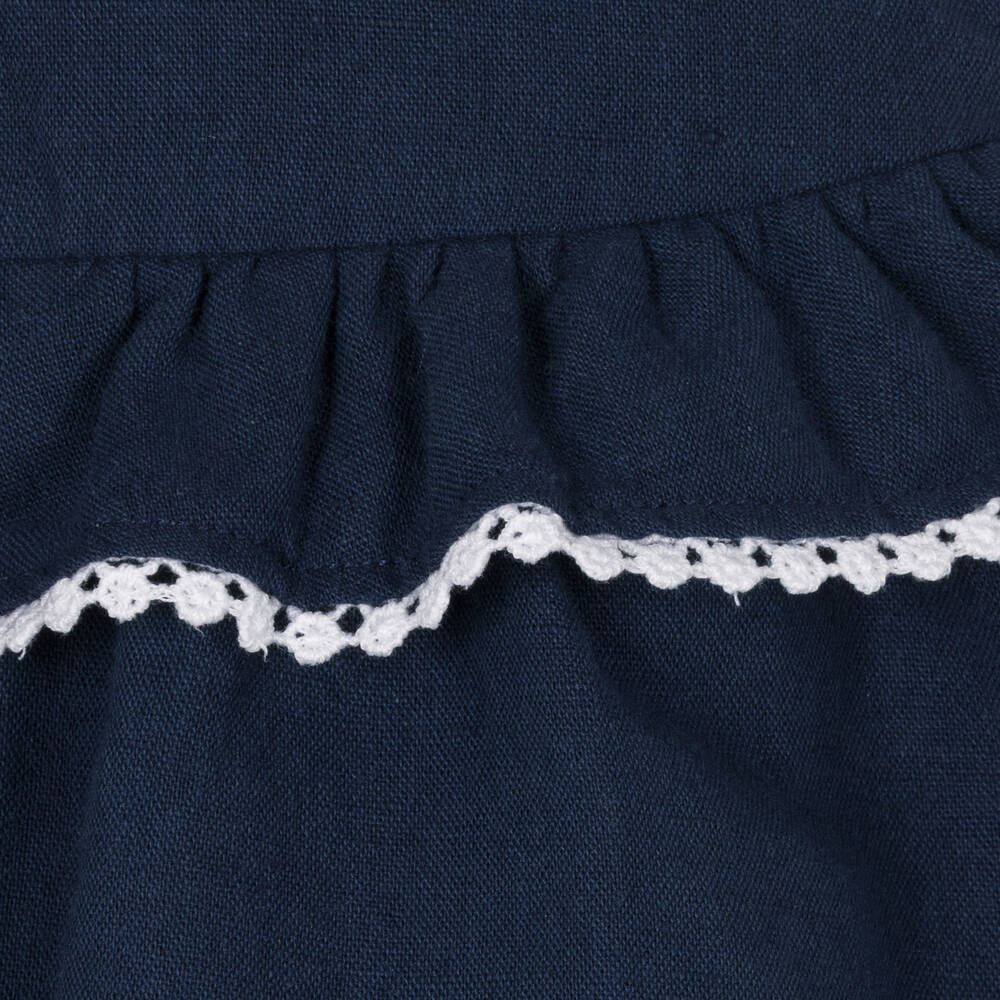Dr. Kid-Girls Navy Blue Linen & Cotton Dress  | Childrensalon Outlet
