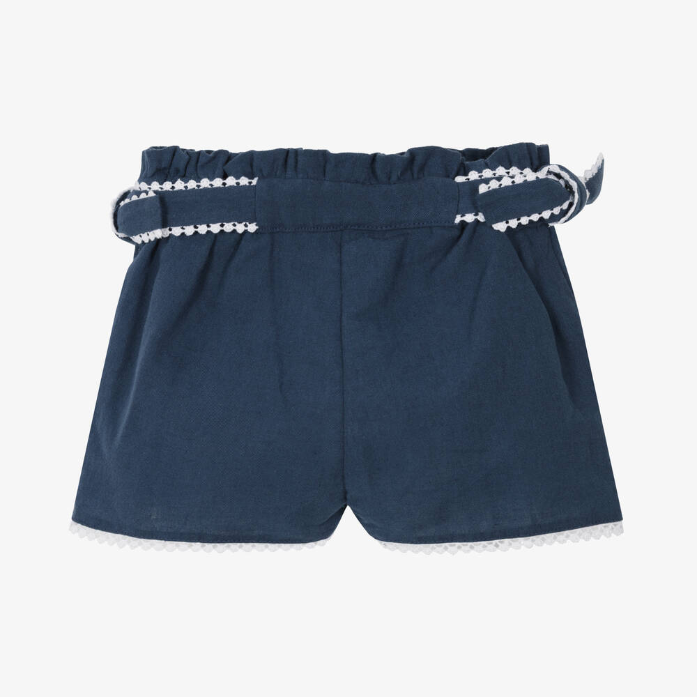 Dr. Kid-Girls Navy Blue Linen & Cotton Shorts | Childrensalon Outlet