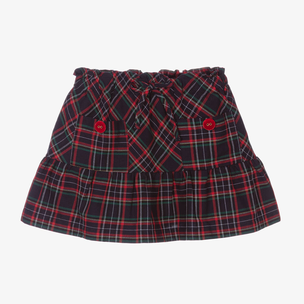 Dr. Kid - Girls Navy Blue & Red Tartan Skirt  | Childrensalon