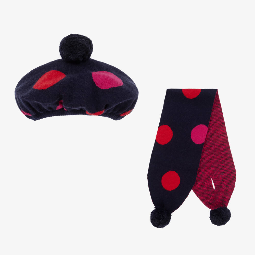 Dr. Kid-Girls Navy Knit Beret & Scarf Set | Childrensalon Outlet