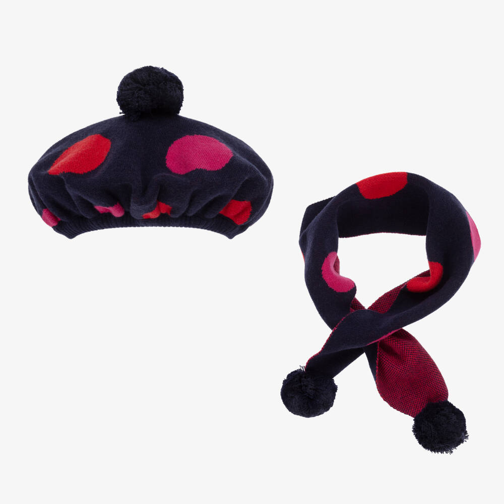 Dr. Kid-Girls Navy Knit Beret & Scarf Set | Childrensalon Outlet
