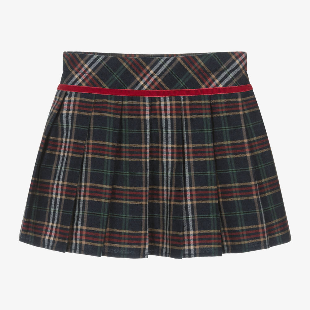Dr. Kid-Girls Navy Tartan Pleated Skirt | Childrensalon Outlet