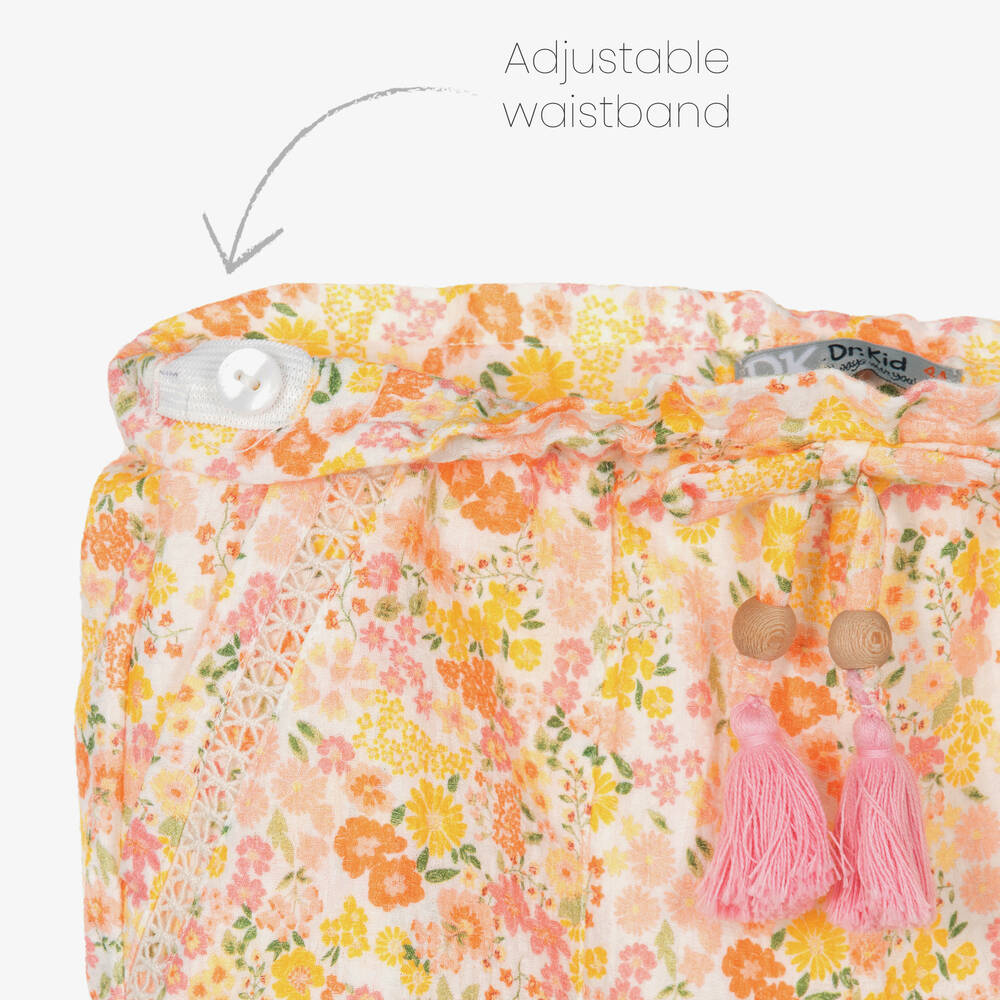 Dr. Kid-Girls Orange Cotton Floral Shorts | Childrensalon Outlet