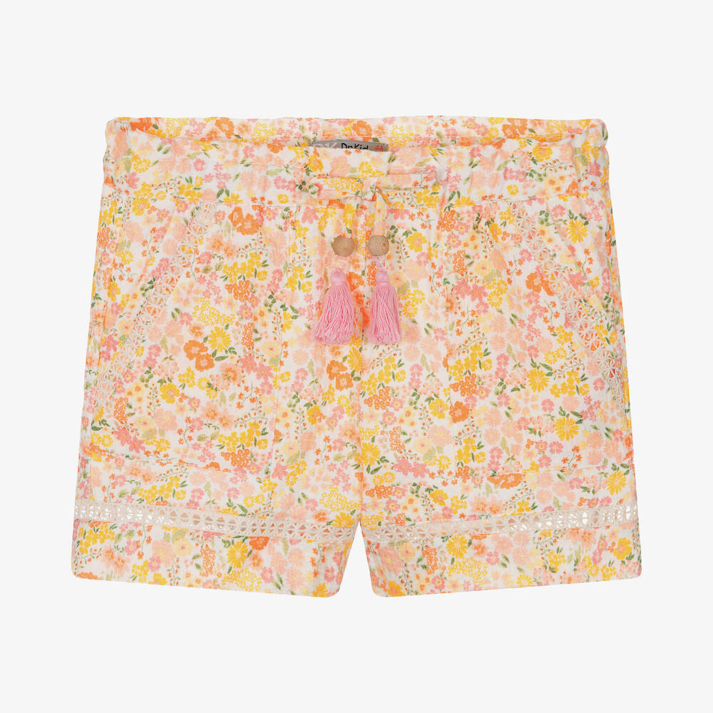 Dr. Kid-Girls Orange Cotton Floral Shorts | Childrensalon Outlet