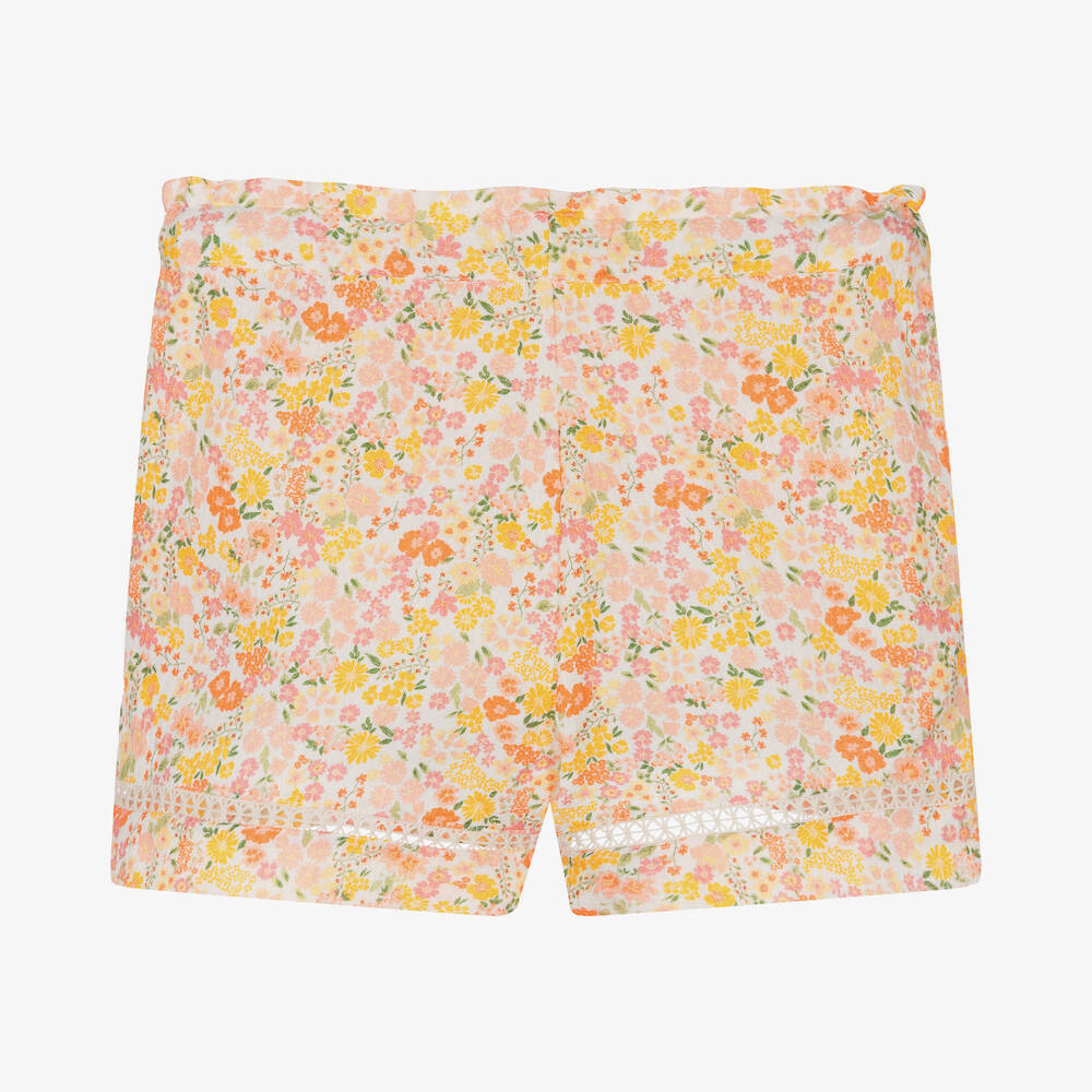 Dr. Kid-Girls Orange Cotton Floral Shorts | Childrensalon Outlet