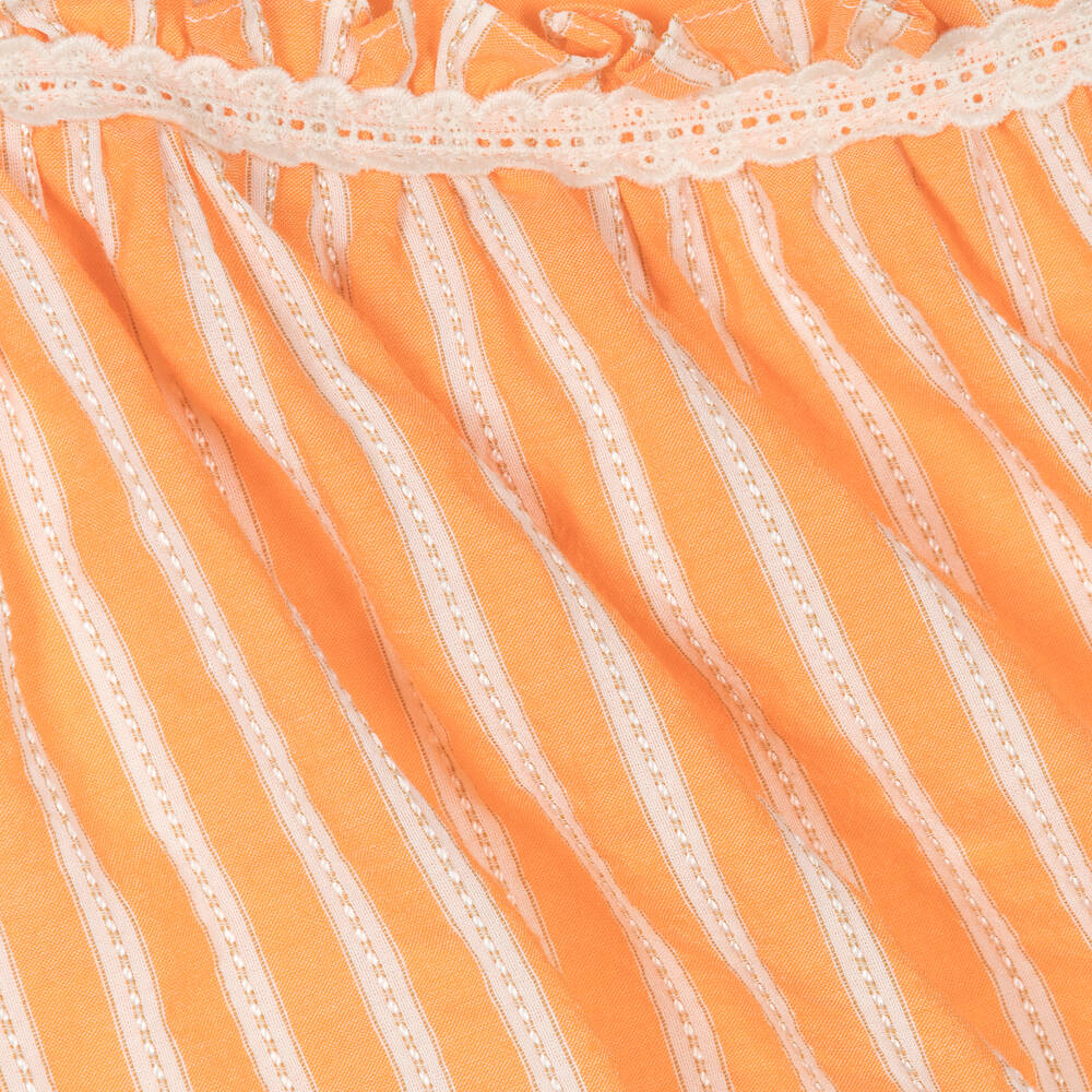 Dr. Kid-Girls Orange Cotton Striped Dress  | Childrensalon Outlet