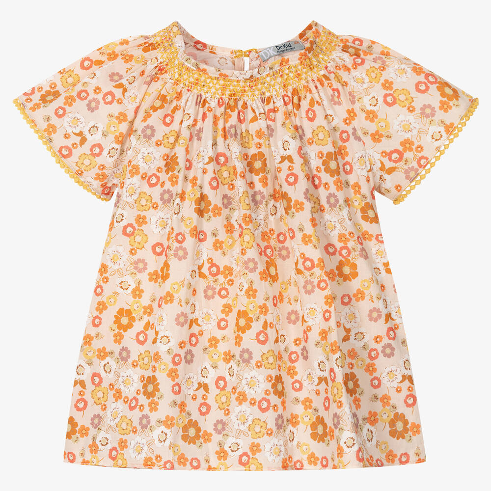 Dr. Kid - Girls Orange Floral Cotton Blouse | Childrensalon