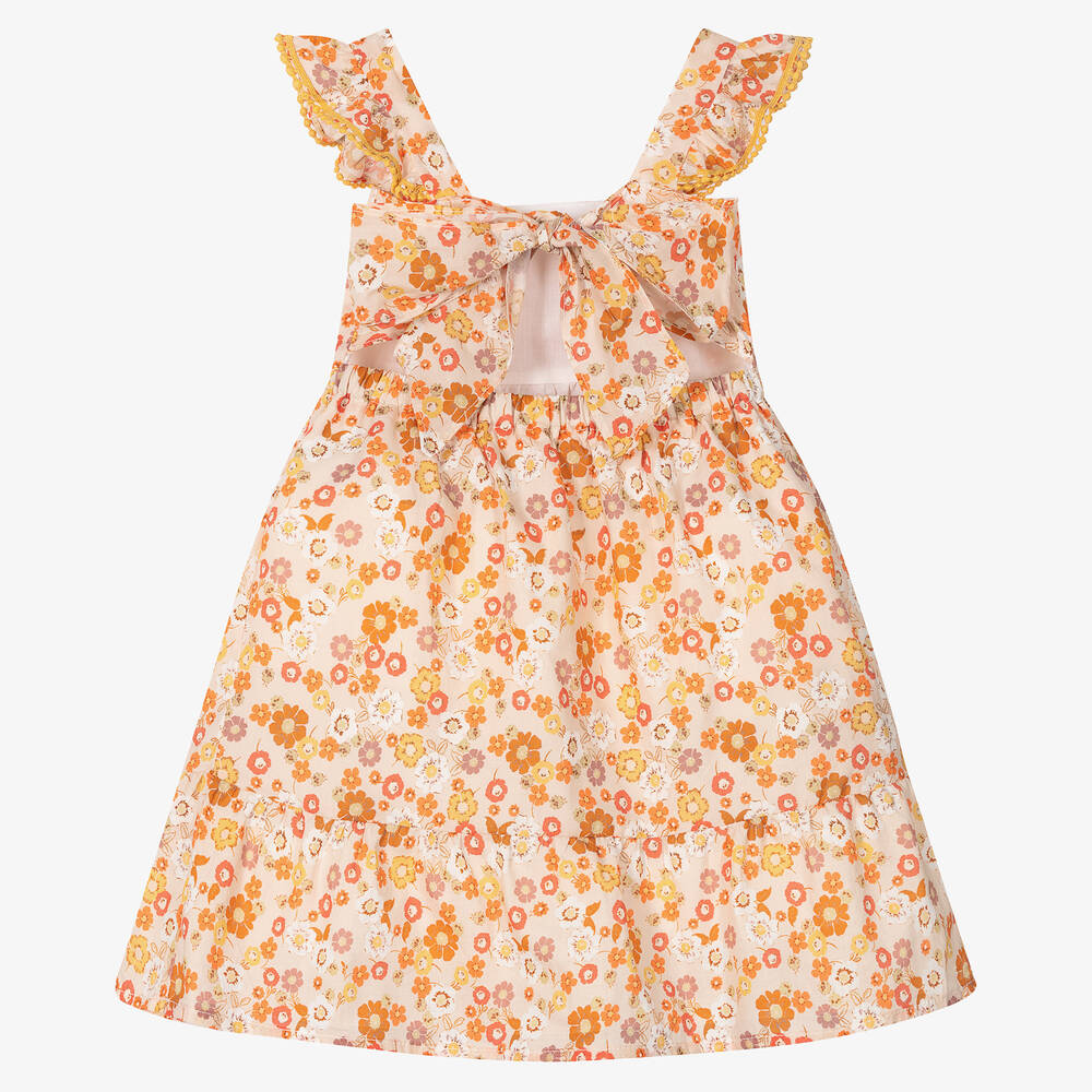 Dr. Kid-Girls Orange Floral Cotton Dress | Childrensalon Outlet